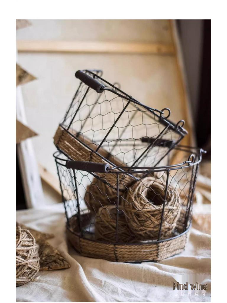 Juhan Retro Iron Wire Handbag Storage Basket - American Country ZAKKA Sundries Decor