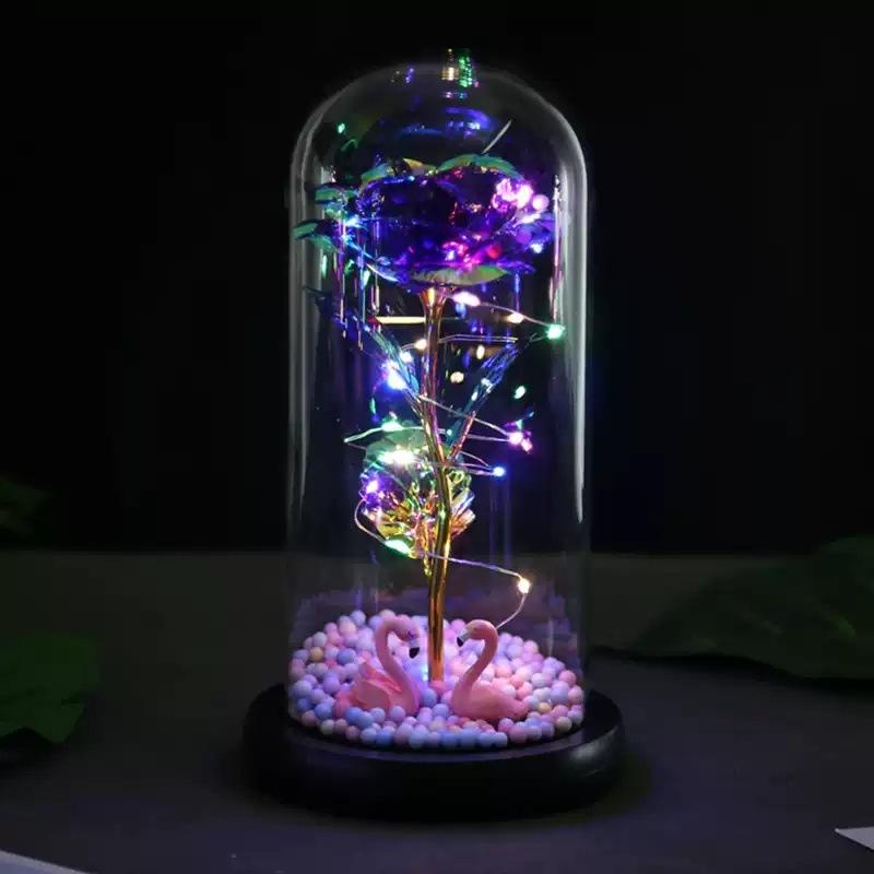 Eternal Flower Glass Cover Ornament Laser Rose Simulation Flower LED Light Creative Mother Valentine's Day Gift Couple Life