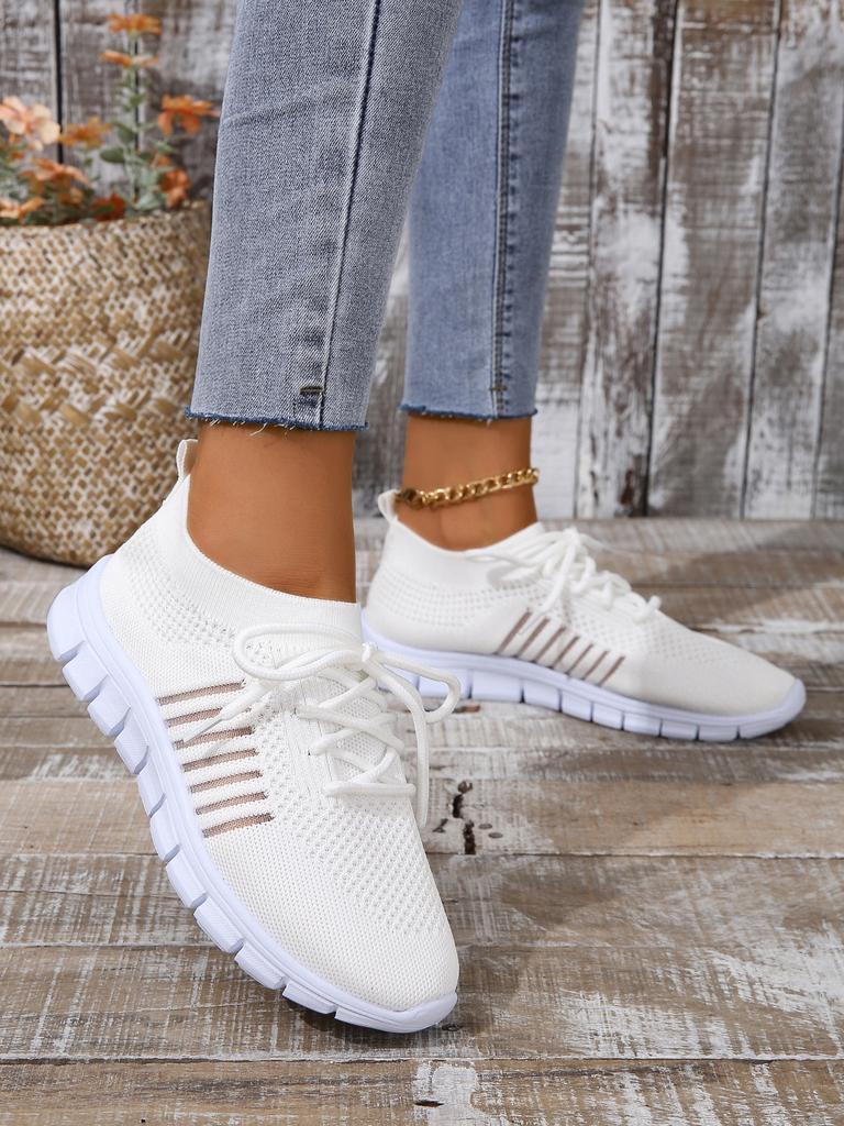 Spring and summer fly-woven mesh single shoes breathable sports shoes deep mouth lace-up muffin sole casual shoes women's shoes