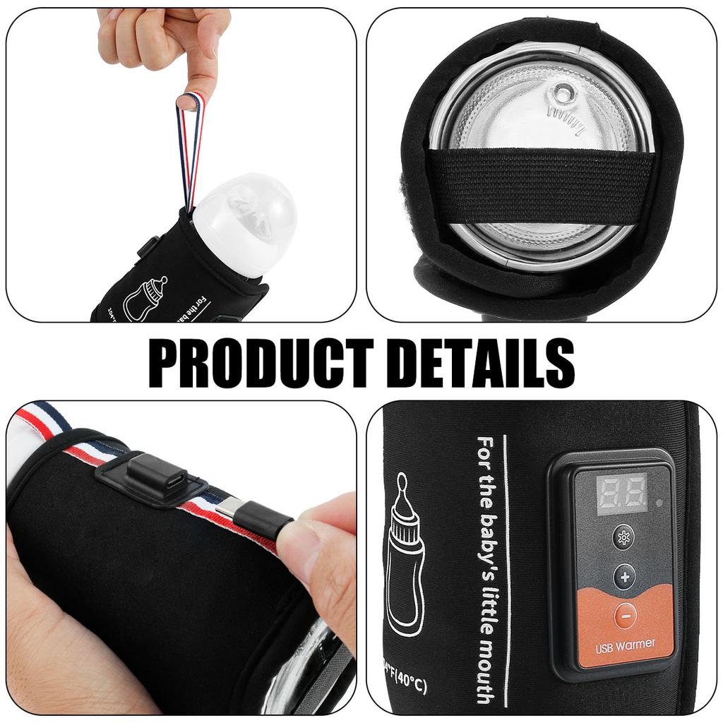 Baby Bottle Warmer USB Powered Feeding Bottle Heater with Adjustable Heating Temperature Portable Thermal Insulation Bag