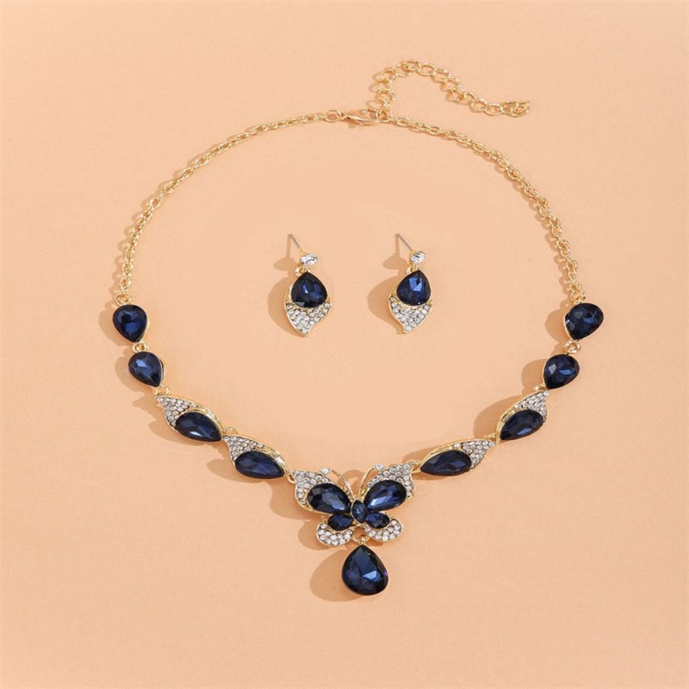 Bracelet Earrings Necklace Set Crystal Rhinestone Butterfly Jewelry Rhinestone Jewelry Set  Banquet