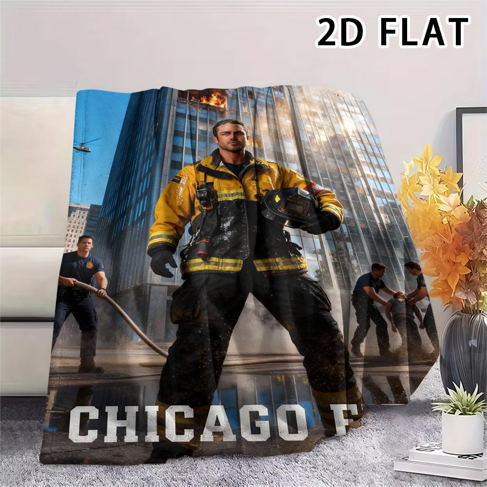 1 Pezzo Coperta in Flanella con Stampa Chicago Fire, Alta Qualità Confortevole per Tutte le Stagioni, Decorazione per la Casa, Calore e Comfort, Perfetta per Regali di Natale