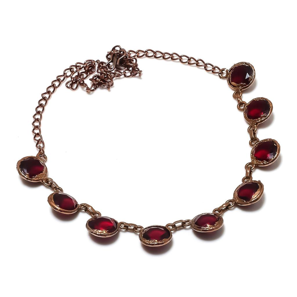 Garnet Copper Electroformed Necklace with Adjustable Chain, Handmade Gemstone Jewelry Necklace For Memorial Day