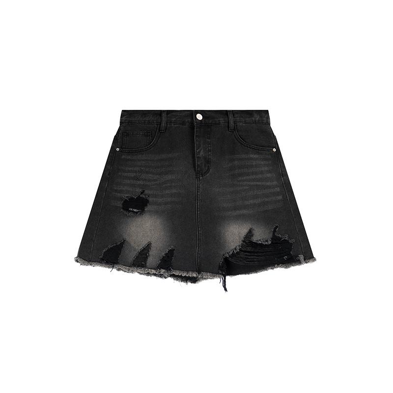 

Shuangtian 2026 Spring Plus Size Women s Retro Distressed Denim Skirt 5XL деревне вугілля/чорний