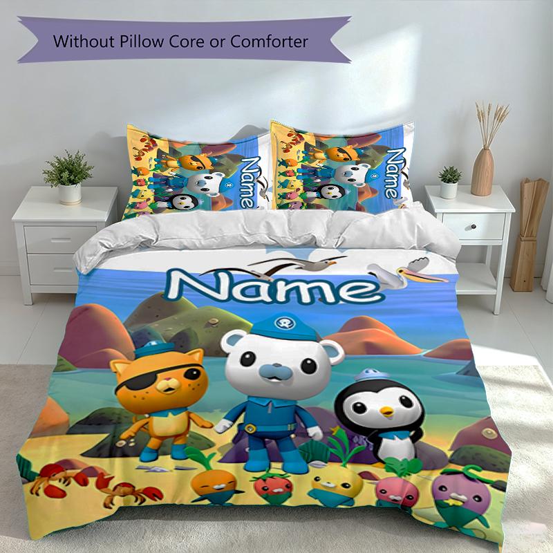 3-teiliges personalisiertes Octonauts Bettwäsche-Set, Enthält 1 Bettbezug und 2 Kissenbezüge, Ganzjahres-Schlafzimmerdekoration