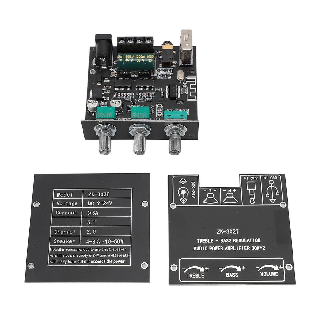 ZK 302T Digital Amplifier Module Bluetooth 5.1 TPA311D2 Chip 2.0 Channel 30W X 2 AUX USB APP Support