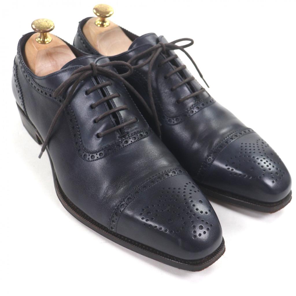 Great CARMINA Leather shoes SIMPSOM Medallion Straight Tip Navy mens 8 Used