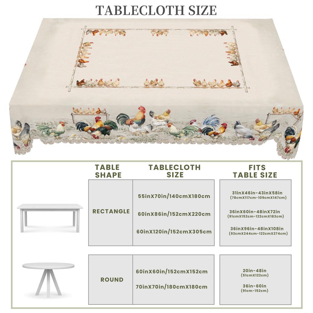 1 Stück Retro Bauernhof Hahn, Henne und Küken Muster Tischdecke, Bauernhaus Stil Frühlings- und Sommerdekoration, Polyester Maschinenwaschbare Tischdecke,