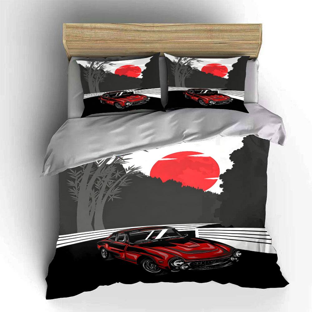 Classic Car Under Red Moon  Kid'S And Adults' Bedroom Decor, Exquisite Three-Piece Bedding Set Gift