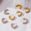 Qiong Yao French-Style C-Shaped Cable Knit Hoop Earrings - Versatile European and American INS Style Ear Jewelry for Women.