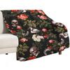 Skull and Floral Pattern Throw Blanket No Pilling Soft Warm Blanket for Bed