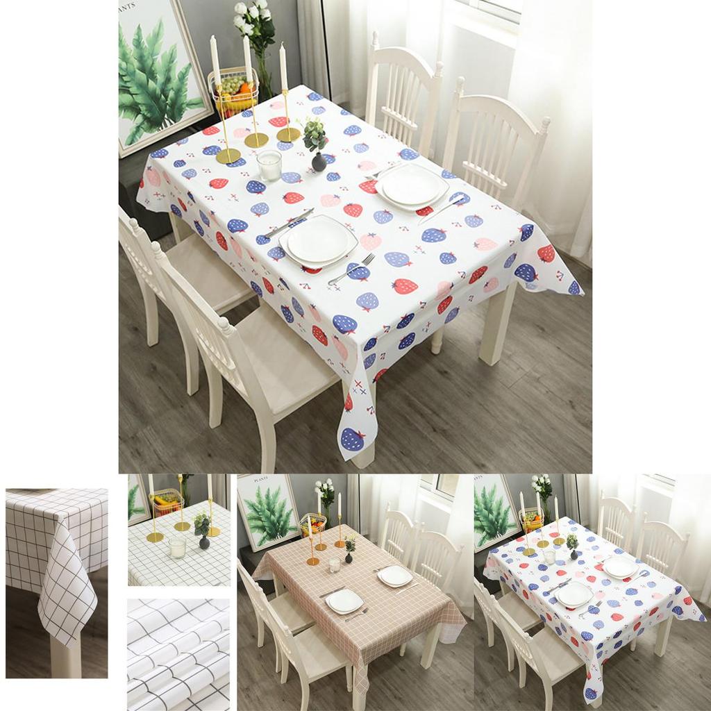 Peva Waterproof Tablecloth With Simple Plaid Design Oil-proof And Anti-fouling**