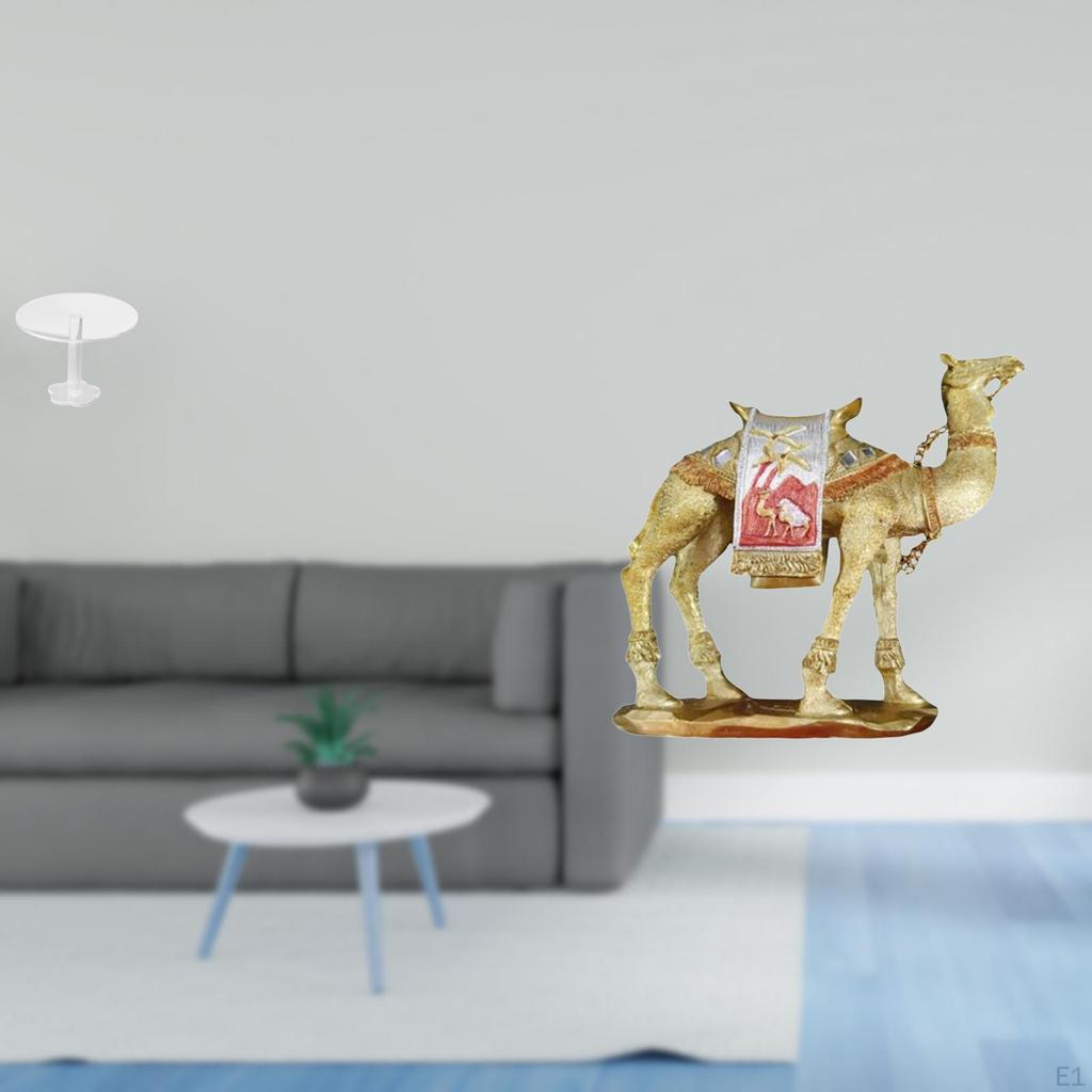 Miniature Dollhouse Round Table And Camel Figurine Resin Animal Statue for Pretend Life Garden Play