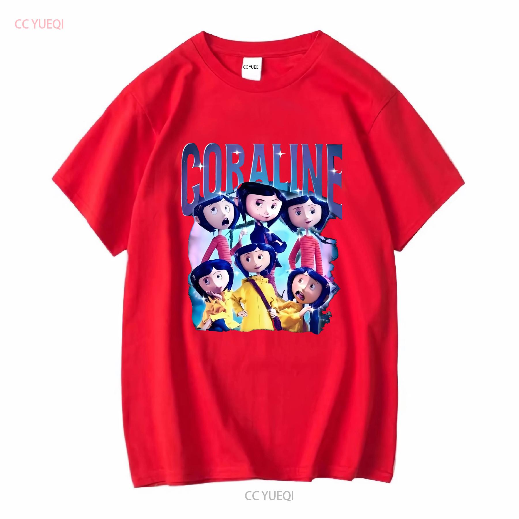 Coraline Art T Shirt Halloween Movie Horror Cartoon Retro Button Doll long or short sleeves vintage Washed homme S