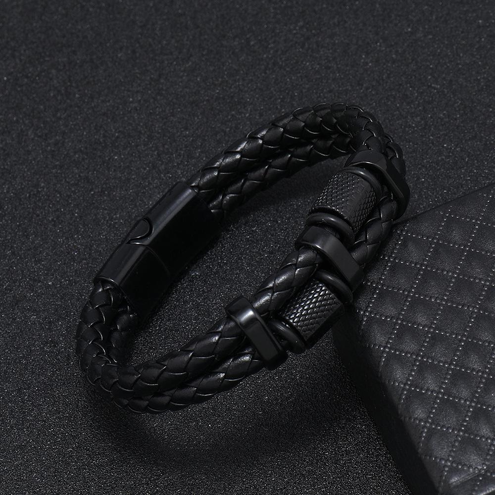 Men's Multilayer Leather Bracelet with Magnetic Alloy Clasp - Euro-American Fashion Accessory