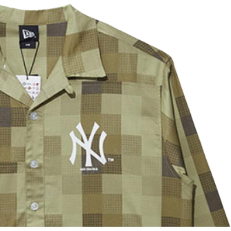New Era MLB New York Yankees Plaid Letter Long Sleeve Shirt Unisex shirts Olive-Green 13095659
