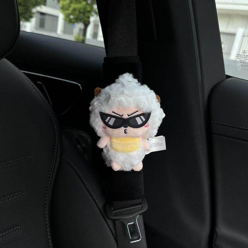 Cute Sheep and Bad Wolf Car Seatbelt Shoulder Pad Car Decoration Anti-Neck Strangling Anti-Dress Damage for Women Black Handsome Guy