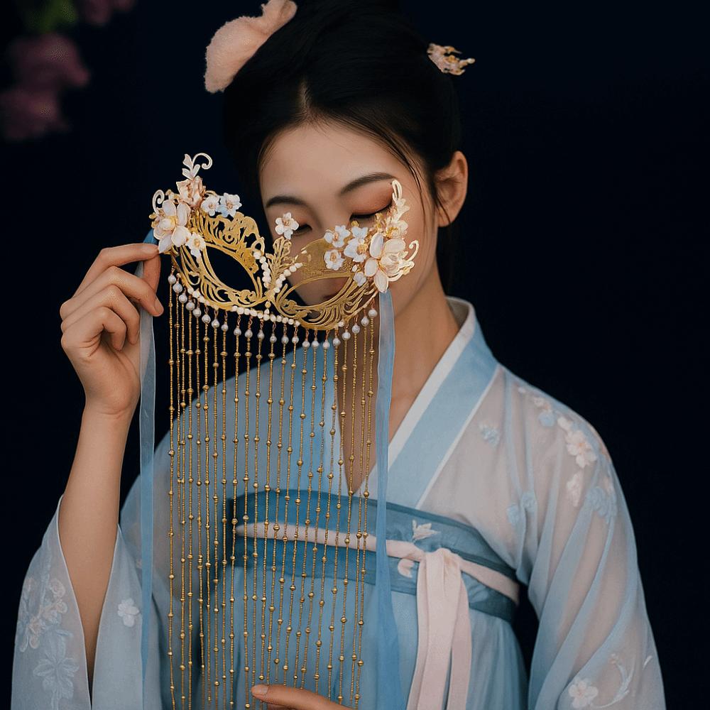 Flower Anonymous Face Cover Chain Women Mysterious Veil Temperament Wedding Mask Gift