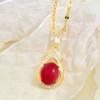 Water Drop Necklace Women'S High Sense Retro Versatile Ruby Pendant Exquisite Collarbone Chain