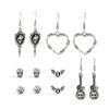 SHIXIN 6 Pair Goth Skull Bat Cross Stud Earrings for Women Punk Heart Guitar Skeleton Drop Earrings Vintage Halloween Jewelry