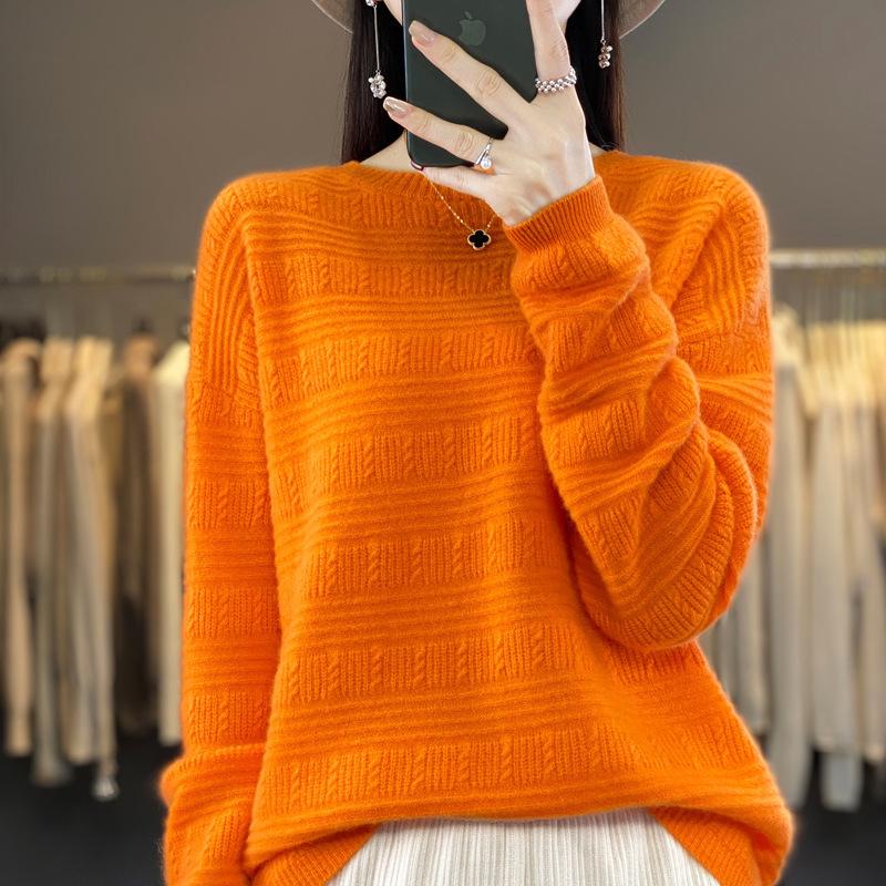 Women's Loose Wool Crochet Sweater - Round Neck Knitwear, Hollow Design, Autumn/Winter Versatile Style