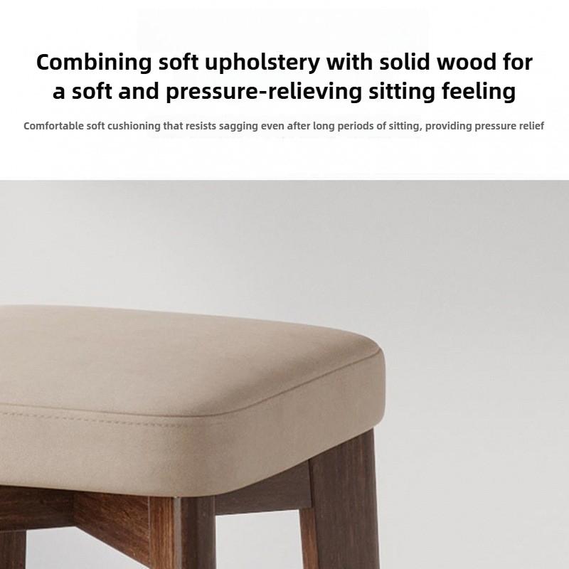 Modern Dining Stool Set - Solid Wood Upholstered Seat, Stackable Study Chair & Wear- Resistant Tech Fabric Bench for Home Cafe