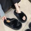 Spring and Autumn Height Increase Fluffy Slippers Women Wear Fleece Large Size Fairy New Wind Cotton Drag Thick Bottom 2025 Black