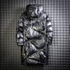 Bright Down Cotton Jacket Men's Mid To Long Winter Outfit Hooded Thick and Warm Jacket