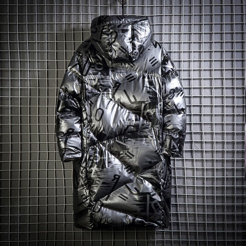 Bright Down Cotton Jacket Men's Mid To Long Winter Outfit Hooded Thick and Warm Jacket