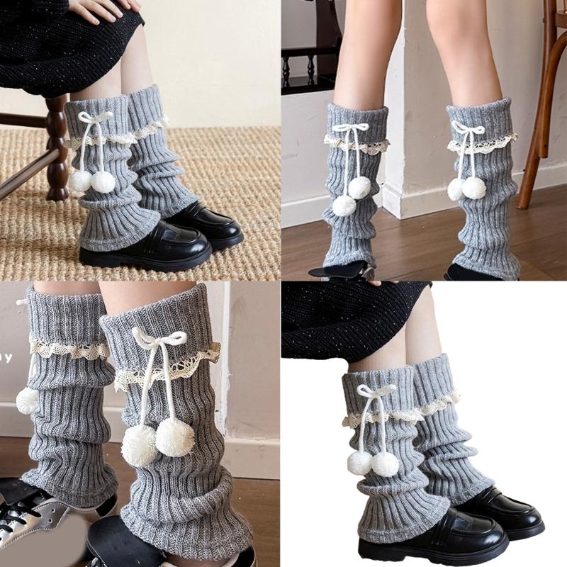 Lolitas Beinstulpen Gestrickte Beinstulpe Süße Weite Bündchen Knöchel Haufen Socken Schülerinnen Fußbedeckung Spitze Rüschen Beinsocken