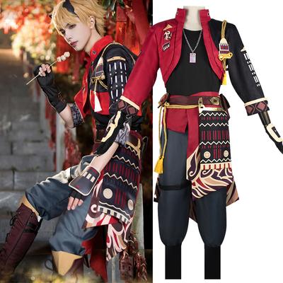 Anime hra Genshin Impact Thoma Cosplay Kostýmy Oblečenie Červený Balck Hra Rola Hra Kostým Parochňa Halloween party Uniforma Oblečenie