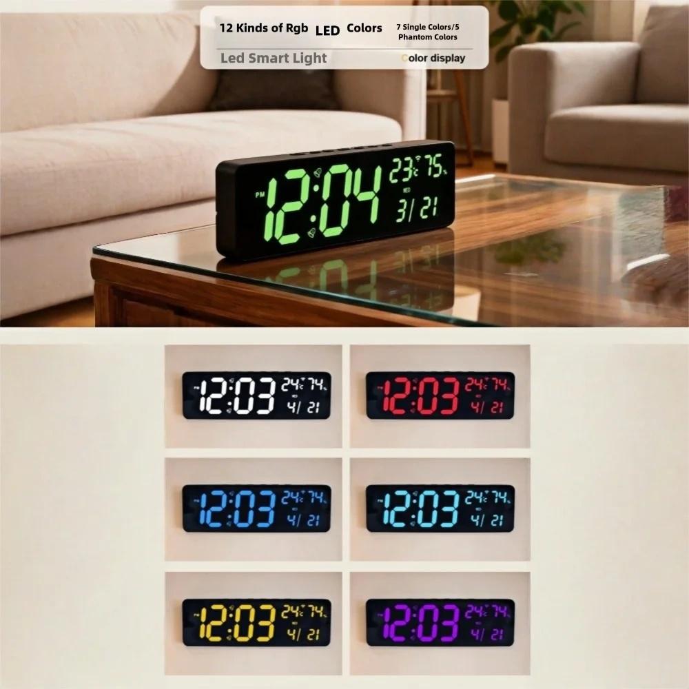 36*11.5*2.3cm Large RGB Digital Wall Clock TEMP Humidity Date Week Count-up Countdown 12/24H Bluetooth Time Synchronization LED Clock