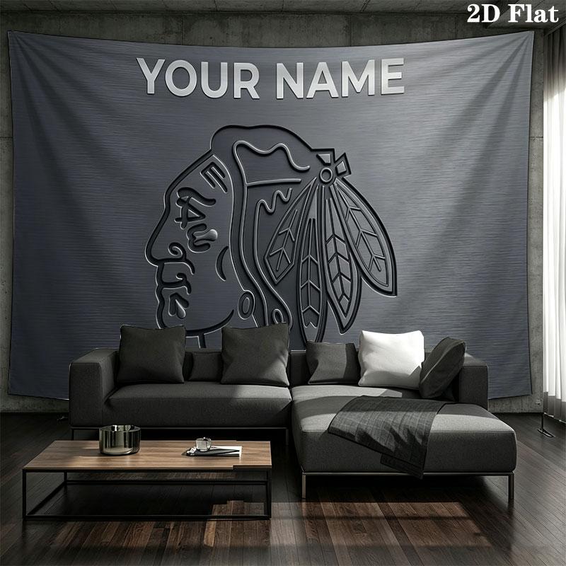 Custom Name,Chicago Blackhawks Wall tapestry, aesthetic printed fabric blanket, suitable for bedroom, living room, and home decor.