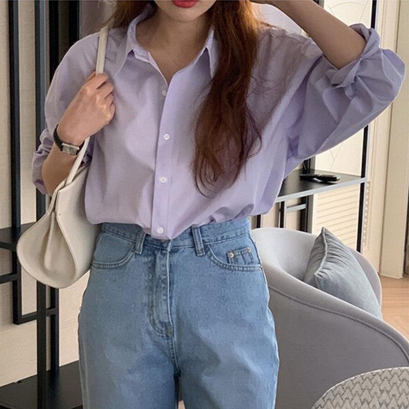 Women's Purple Korean-Style Slim Fit Long Sleeve Shirt: Spring/Autumn 2025 Collection