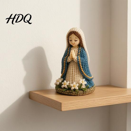 Heimdekoration Bastelset DIY Christliches Perlenbastelset Niedliches 4er-Pack Winzige Perlen-Jesus/Maria Schreibtischdekoration Handgefertigte Mini-Glaubensperlen mit Anleitung