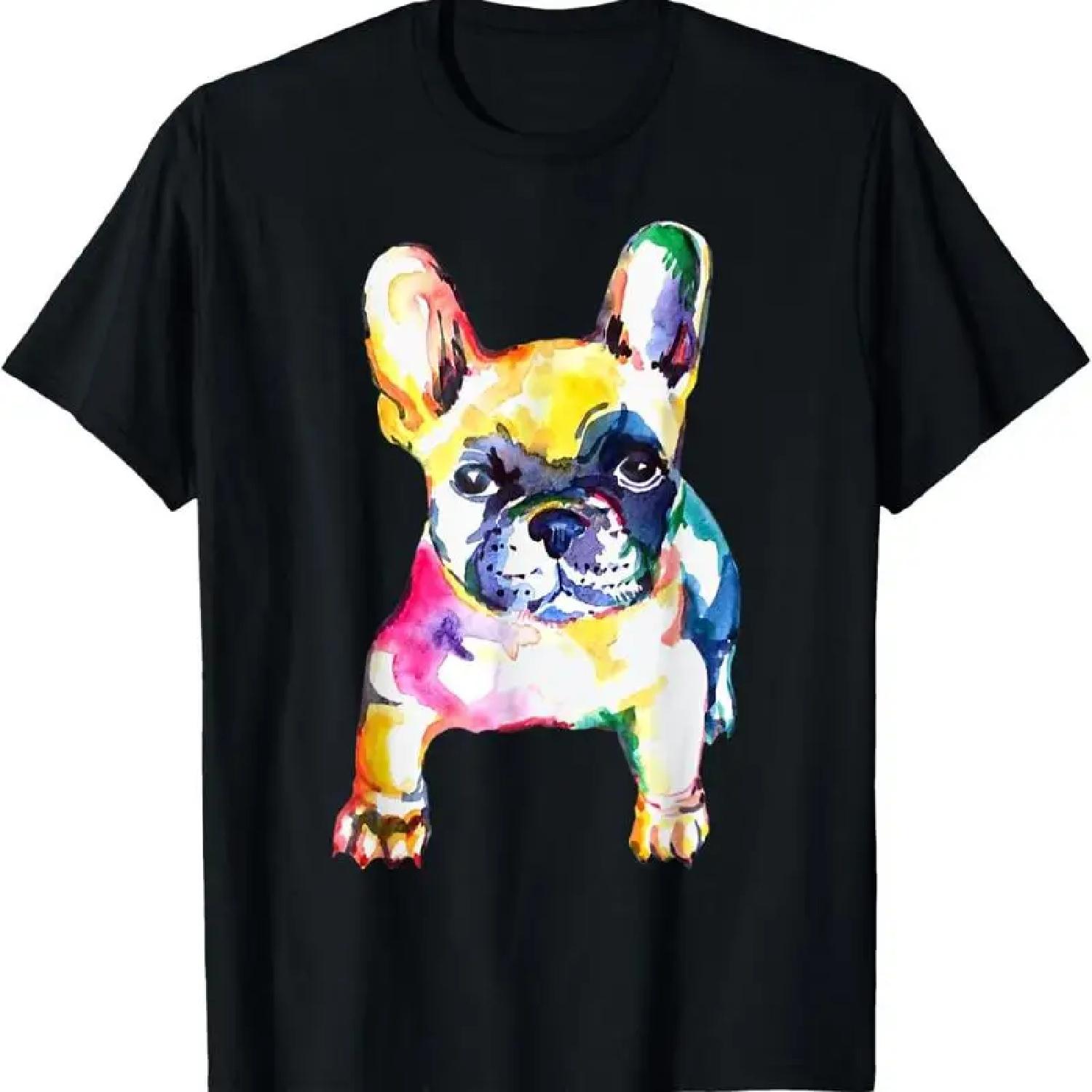 Цветная Водная Арт Французский Бульдог Милый Любовь Папа Мама Футболка S