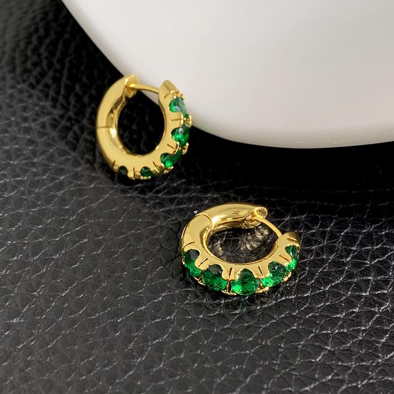 Emerald Green Crystal Gold Hoop Earrings - Vintage Ear Cuffs & Studs for Women