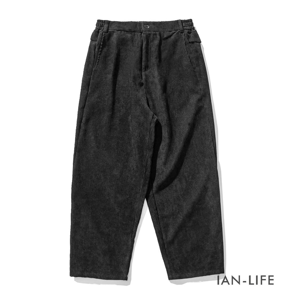 IAN-LIFE Men's Wide-Leg Corduroy Pants, Black, Size M