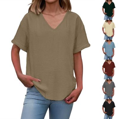 Womens Spring Tops V Neck Short Sleeve Blouse Summer Shirts for Women Relaxed Fit Lightweight Womens Summer Shirts