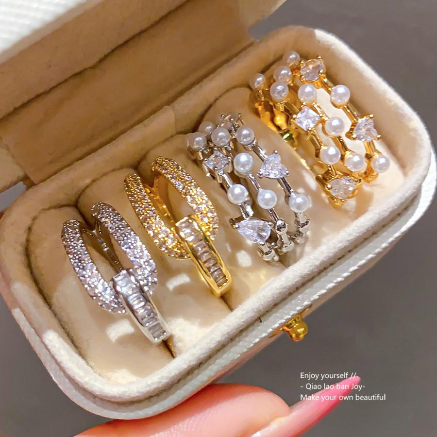 18k Gold Plated Zircon Geometric Open Ring For Women Jewelry Accessory