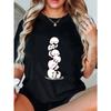 Niedliches Panda Stapel Aufdruck T-Shirt Schwarz Cartoon Pandas Stapeldesign Freizeitkleidung für Frauen Alltagsoutfit Sommer Modetop