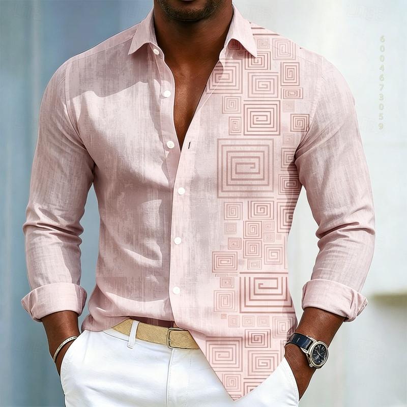 Herrenhemd mit geometrischem Musterdruck, Langarmhemd für Herren, Schwarzes Slim Fit Hemd, Modisches Design, Herrenbekleidung