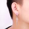 Newest 1 Pair Stainless Steel Cross Pendant Dangle Long Tassel Unisex Hoop Earrings Men/Women Punk Gothic Zircon Best Gifts