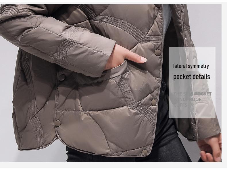 2024 Women's Winter Stand-Up Collar Plaid Down Jacket – Short, Stylish, Solid Color White Duck Down Outerwear