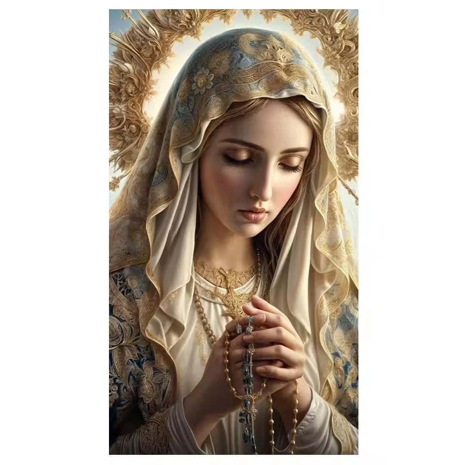 Full Square Round Diamond Painting Kit Religion Art Virgin Mary Praying Diamond Embroidery Handmade Mosaic Home Decoration