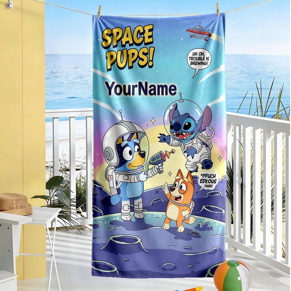 Bluey Customizable Name Beach Towel Super Soft Microfiber Quickdry Fabric Suitable for Swimming Gym Camping Yoga Vacation
