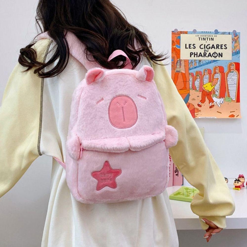 Animal Cartoon Capybara Plush Backpack Large Capacity Capybara Plush Bag Couple