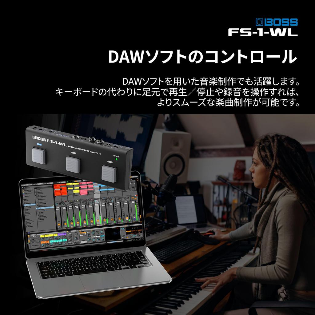 BOSS Wireless Wireless Control Via Bluetooth MIDI for Electronic DAW and Music App Battery FS-1-WL Footswitch Scores, Software, Production.