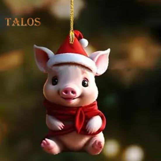 Swinging Cat Car Mirror Hanging Ornament Wearing Christmas Hat Car Pendant Decoration Acrylic Versatile Car Interior Accessories