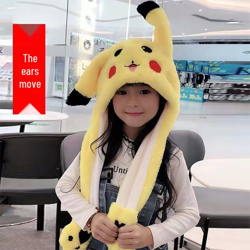 Children's Plush Cartoon Hat with Movable Ears - Luminous Rabbit Design for Parent-Child Matching